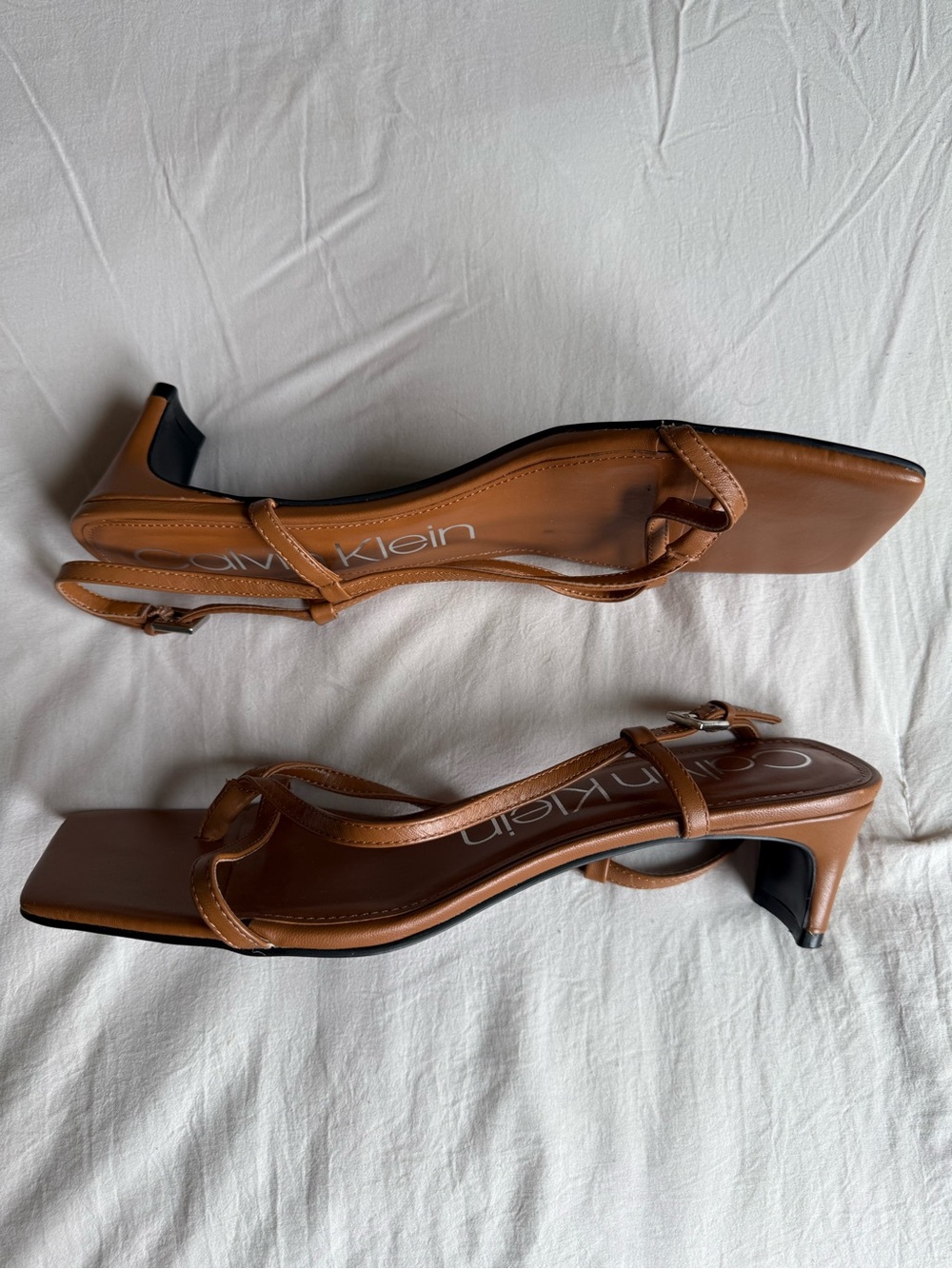 Calvin Klein Tan Strappy Mid-Heel Sandals